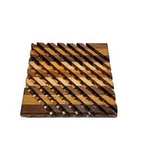 Handmade Exotic Wood Trivets Rack Pot Rest Geometric Coaster Stripes Basketweave